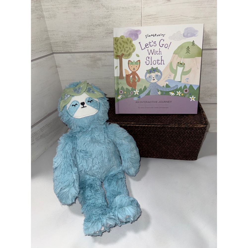 Slumberkins Blueberry Sloth Plush and Lets Go With Sloth Hardcover Book Set Blue